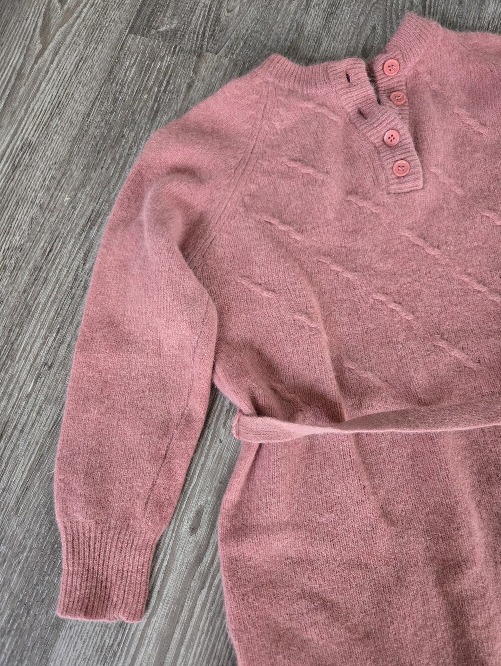 Vintage Margo Boutique Angora Lambswool Knit Dress Pink Henley Midi Size 15/16 - Picture 5 of 10